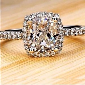 NEW Silver Sparkling Diamond Rectangular Halo Ring